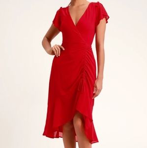 Red Ruched High-Low Dress